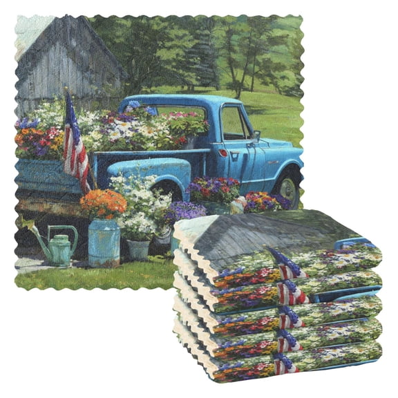 6 Pieces of Kitchen Towels 11x11Inch Kitchen Dish Cloths Kitchen Dish Towels Reuseable Cleaning Cloths Blue Truck Full