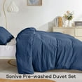 thumbnail image 5 of Sonive Washed Duvet Cover Set Queen, 3 Pieces Soft Cozy Textured Wrinkled Bedding Set, Navy, 5 of 9
