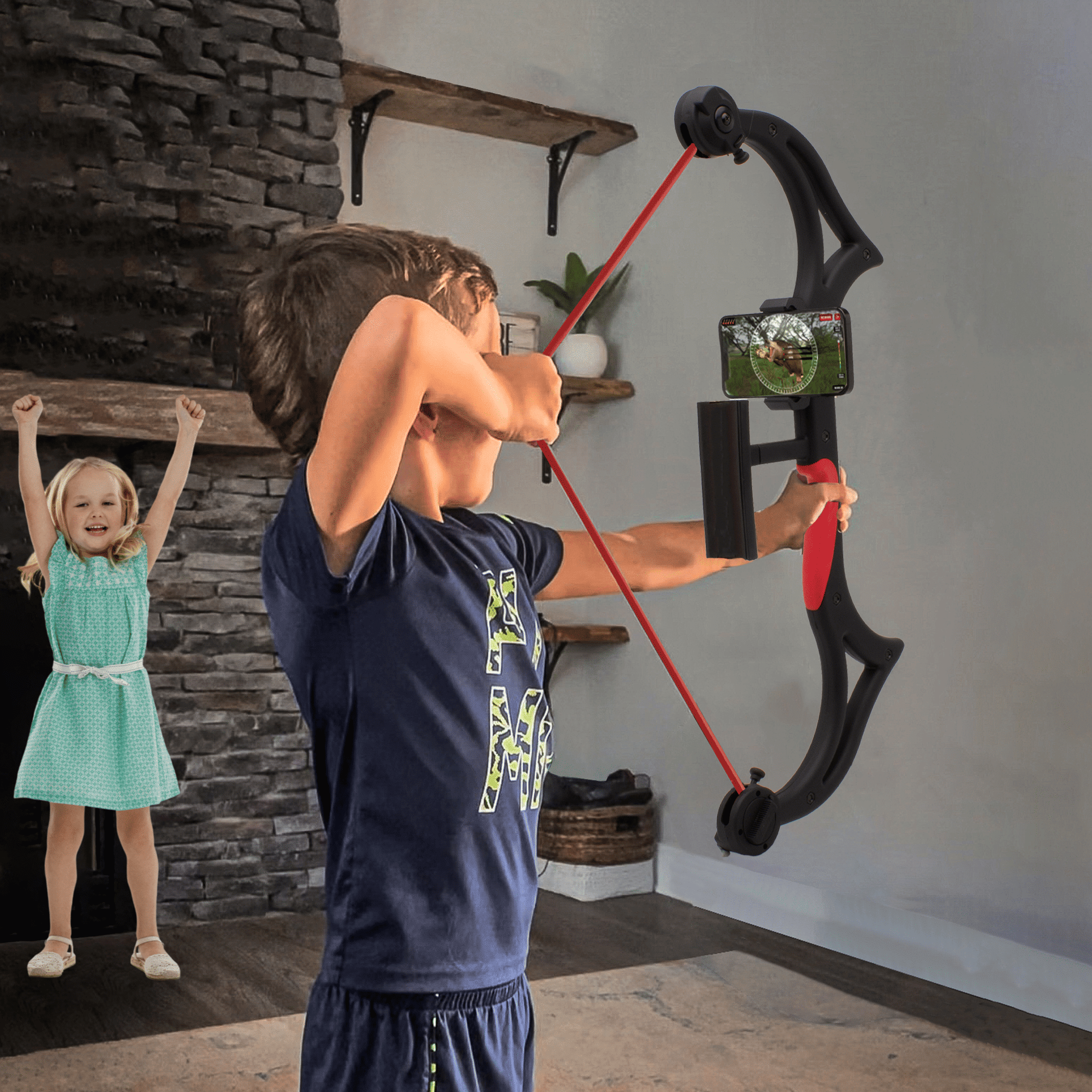 AccuBow Nano Black Youth Virtual Archery Gaming & Shooting - 5-40lbs Adjustable Resistance, Phone Mount Included, Compact & Lightweight, Ambidextrous