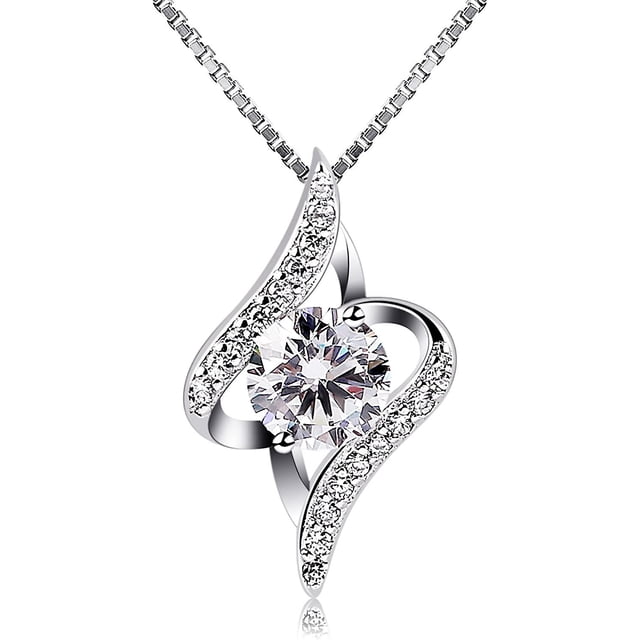 Collar Blanco en Plata 925, Circonita, Diamante, Regalo para el Día de la Madre San Valentín