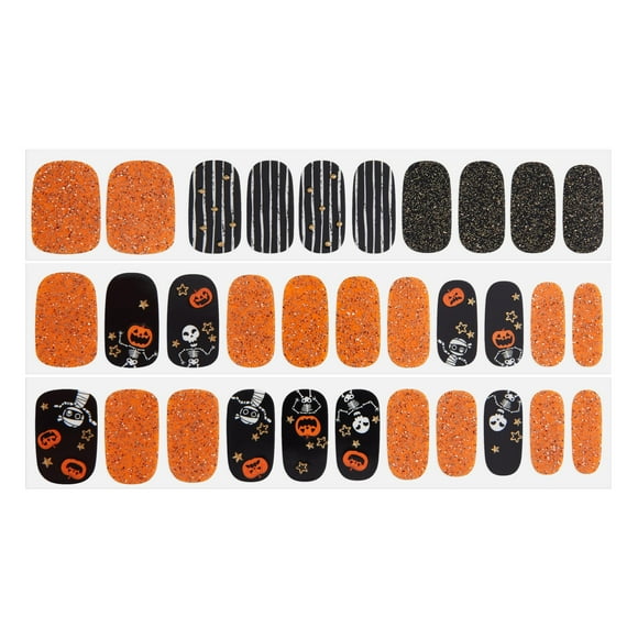Dashing Diva Gloss Nail Strips - Pumpkin Fright | UV Free, Chip Resistant, Long Lasting Gel Nail Stickers | Contains 32 Nail Wraps, 1 Prep Pad, 1 Nail File