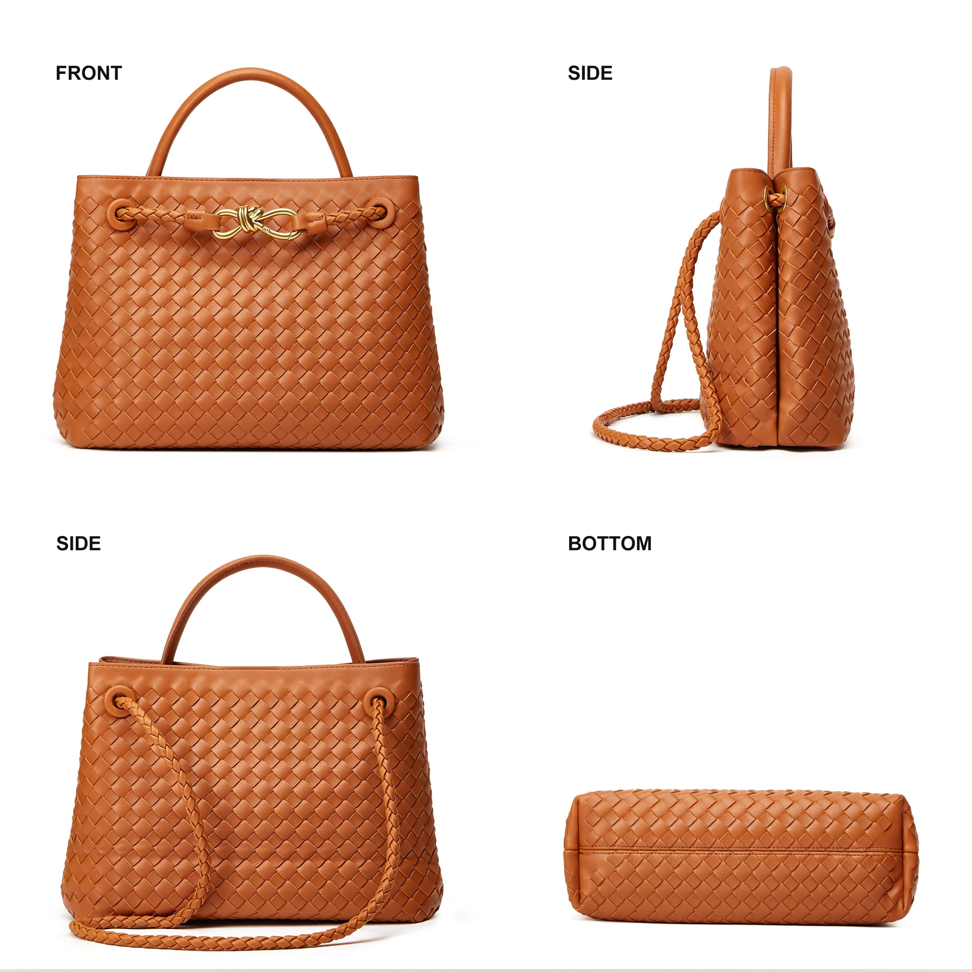 Woven Bags for Women Crossbody Handbag: Vegan Leather Small Tote Purse - Trendy Shoulder Handbags and Purses - Bowknot Satchel Purses (Brown)