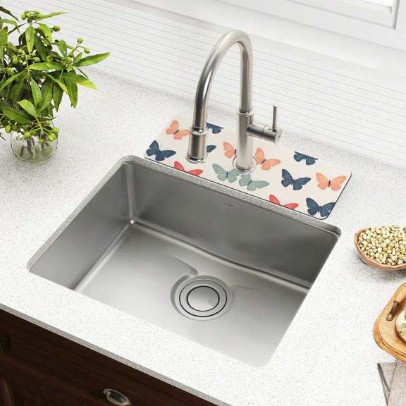 Yayeee Faucet Mat for Kitchen Sink 14.7" Diatomite Long Splash Guard Pad, Orange Butterflies