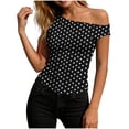 thumbnail image 2 of Feancey Women's One Shoulder Tank Tops Polka Dot Print Slim Fit Tanks Y2K Trendy Going Out Sleeveless T Shirts 2026 Summer Clothes Black L, 2 of 7