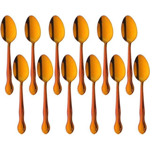 12-Piece Stainless Steel Dinner Spoons with Flower Edge, Stainless Steel Dinner Spoons Set, Spoon Dessert Spoons for Home, Kitchen or Restaurant - 7.3 Inches-Red