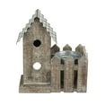 thumbnail image 2 of 11" Brown and White 2 Story Bird House with Galvanized Planter Pot, 2 of 8