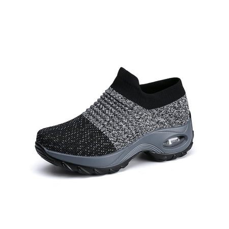

Crocowalk Womens Sneakers Comfort Flats Slip On Casual Shoes Women Sock Sneaker Yoga Breathable Non-Slip Walking Shoe Gray 8