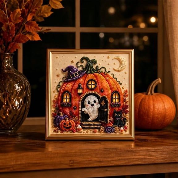 Dalxymotic Halloween Pumpkin House Craft Kit, Craft Frame Home Holiday Decoration, Halloween Decoration DIY Kit, DIY Pumpkin House Craft Kit for Home, Mantel, Table, Shelf, Desk