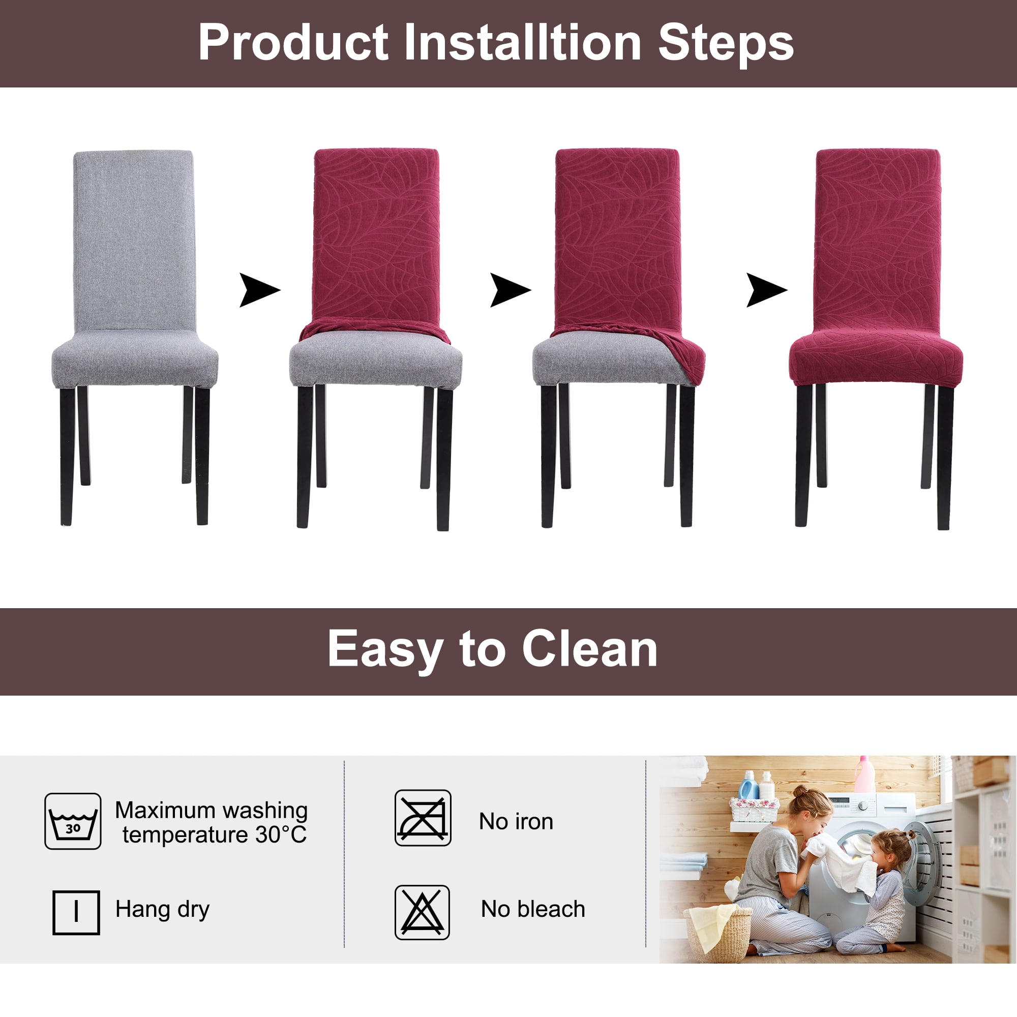 Unique Bargains Jacquard Stretch Removable Dining Room Chair Covers 4 Wine Red