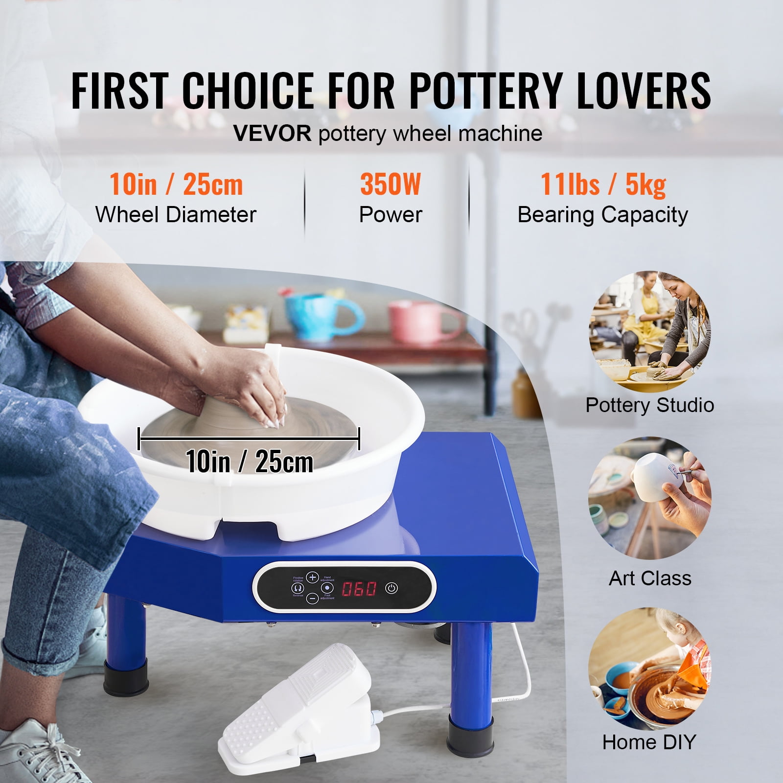 KFFKFF Pottery Wheel 9.8in Ceramic Wheel Foot Pedal Sculpting Tools Apron 350W