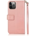 thumbnail image 6 of Wallet Case Compatible with iPhone 12 Pro Max 6.7 inch 2020, 5 Card Slots Magnetic Closure Zipper Pocket Handbag PU Leather Flip Case with Wrist Strap TPU Kickstand Cover - Rose Gold, 6 of 16