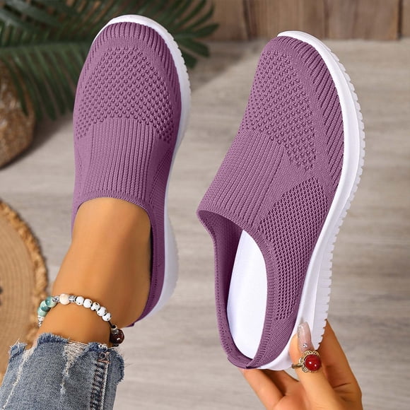 YOUYEDIAN Orthopedic Casual Shoes for Women Arch Support Tennis Shoes Lightweight Slip on Non Slip Server Shoes Mesh Stretch Soft 2026 New Foam Shoes (Purple)