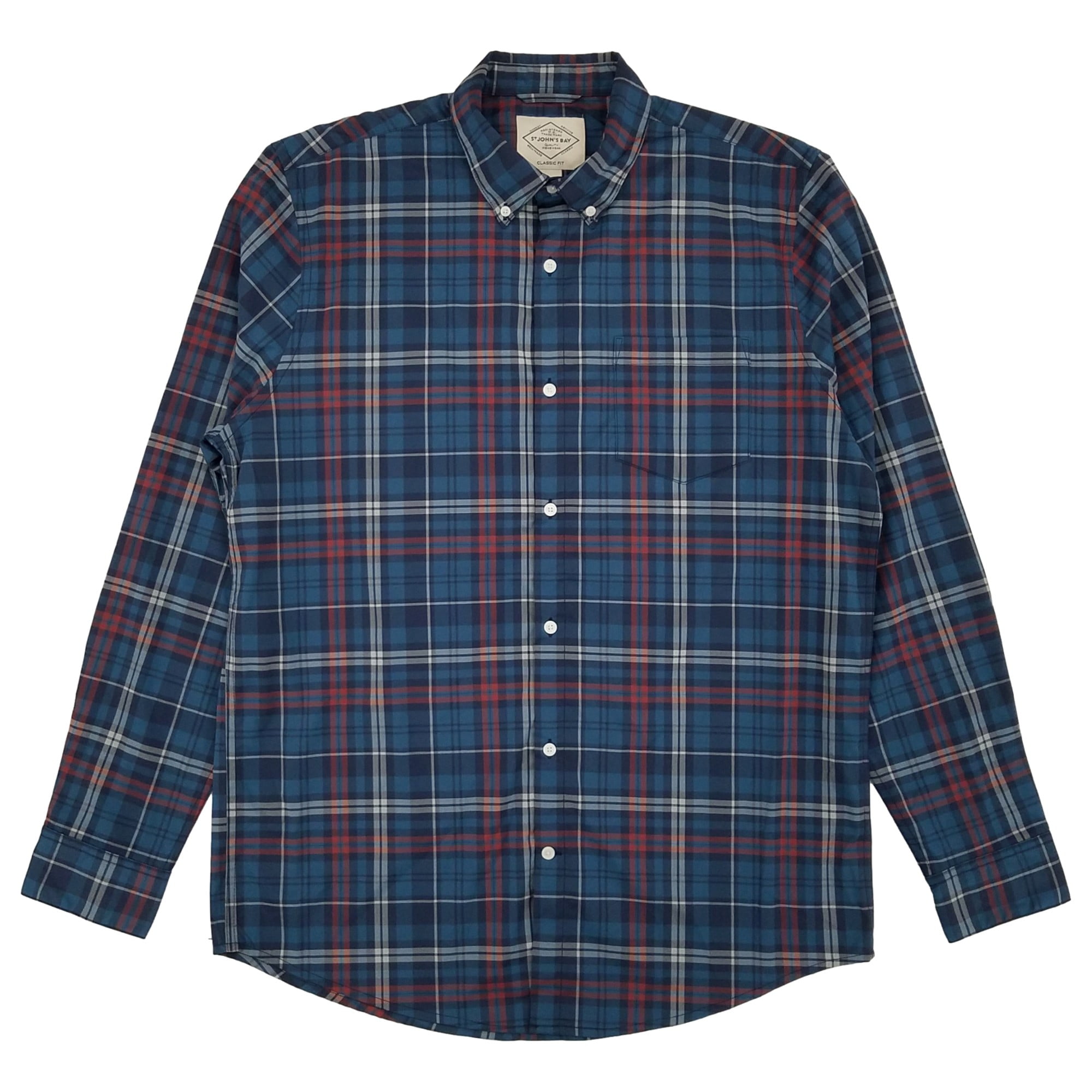 St. John's Bay Mens Big & Tall Burg Plaid Long Sleeve Button-Down