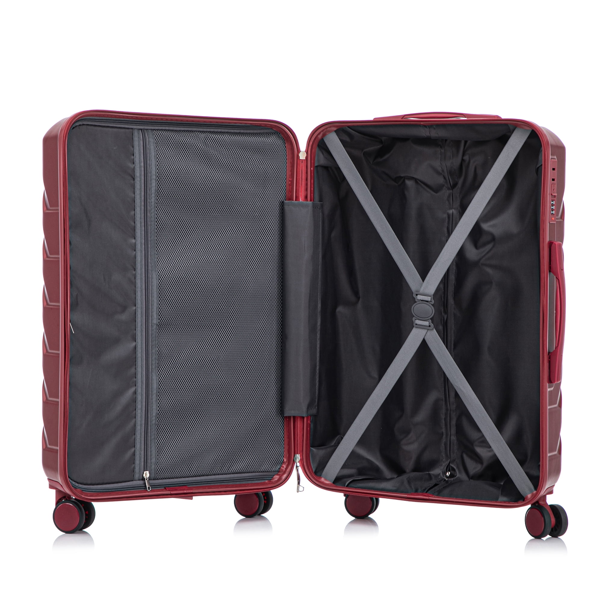 Leumius Hardside Carry on Luggage with Spinner Wheels, Hard Shell ABS Suitcase, 28-Inch Lightweight Expandable Rolling Luggage, Wine Red