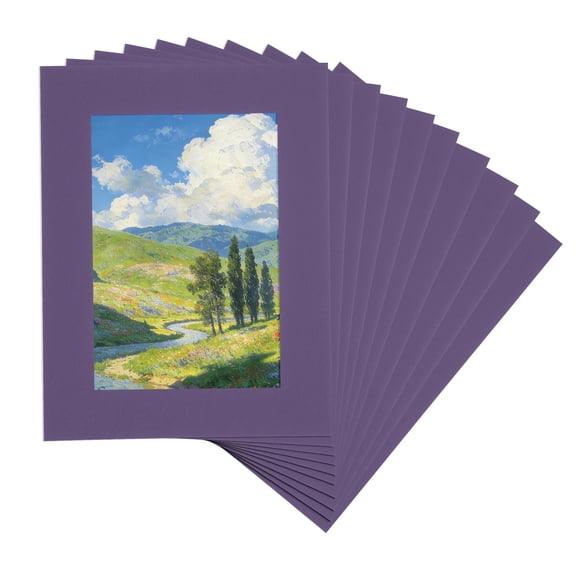 Uxcell 10 Pcs Picture Frame Mats, 7 x 5 Inch Picture Mats for Frames, Photo Mattes Angled Cut Board for Photos, Purple