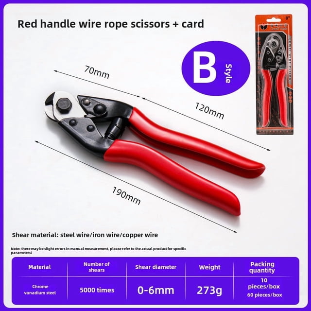 Industrial-Grade 8-Inch Wire Rope Cutters with Red Handle - Lightweight 295g Tool Steel Construction for Bicycle Brake Lines, Cable Cutting - 2-3 Inch Cutting Diameter, Traditional Chinese
