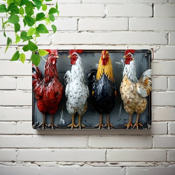 HELLOYOUNG RusticRoosterCraft Vintage Metal Tin Sign – Farm Rooster Design, Stunning Rustic Decor for Home, Bar & Café Ambiance