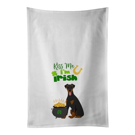 Natural Ear Black and Tan Doberman Pinscher St. Patrick s Day White Kitchen Towel Set of 2 Dish Towels 19 in x 28 in