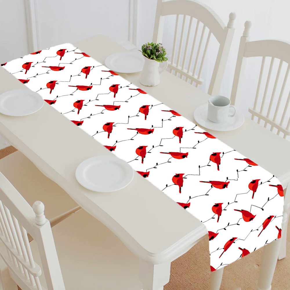 ABPHQTO Red Cardinal Branches Table Runner Placemat Tablecloth For Home