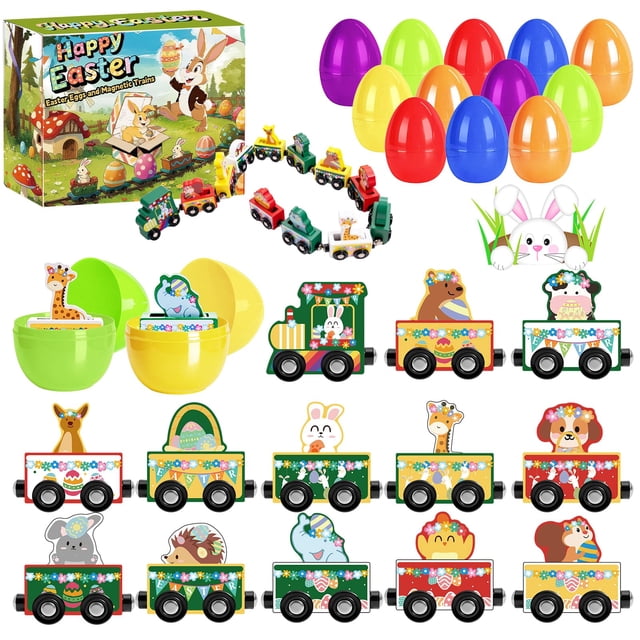Tren magnético de madera con animales y huevos de Pascua para niños Yxwomenxy