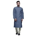 thumbnail image 1 of Atasi Button Placket Satin Slub Printed Mens Kurta With Churidar Kurta, 1 of 1
