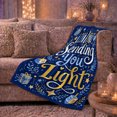 thumbnail image 6 of Sending You Light Quote with Menorah Candles and Dreidels, Blue Gold Hanukkah Typography Art, Wrapped Box Motif Cozy Flannel Blanket, Housewarming Gift for Living Room Home Decor, 6 of 9
