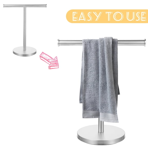 Hand Towel Holder Stand – Countertop T-Shaped Stainless Steel Towel Rack with Non-Slip Base for Vanity and Kitchen Silver