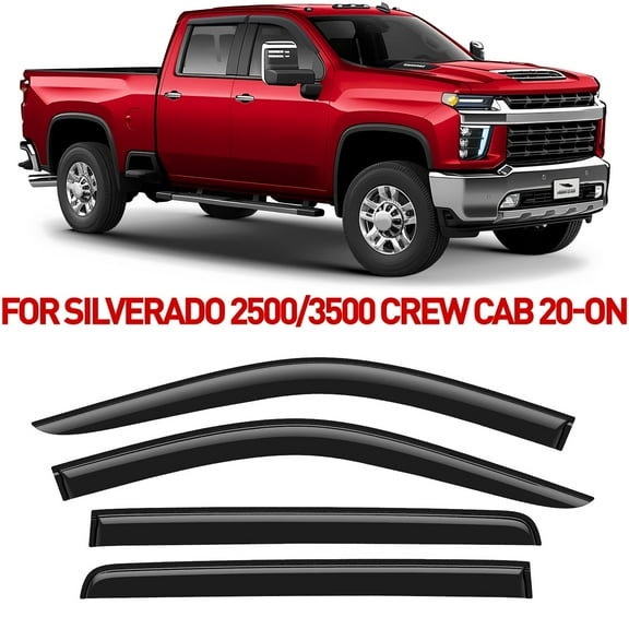 Voron Glass Tape-on Extra Durable Rain Guards for Trucks Chevrolet (Chevy) Silverado/GMC Sierra 2500HD, 3500HD 2020-2026 Crew Cab, Window Deflectors, Vent Window Visors, 4 Pieces - 120086v2