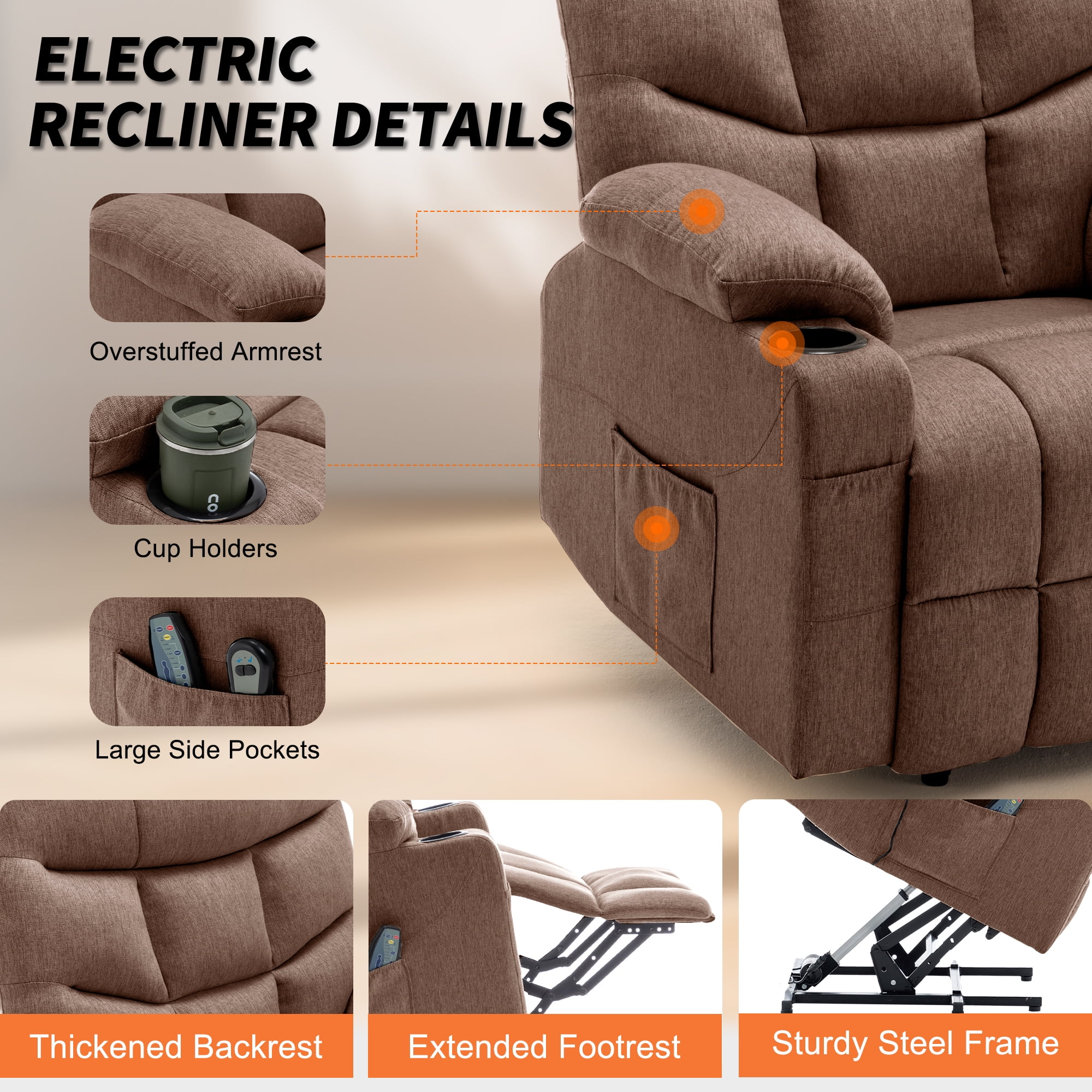 Korser Power Lift Recliner Chair for Elderly with Massage for Living Room,Brown