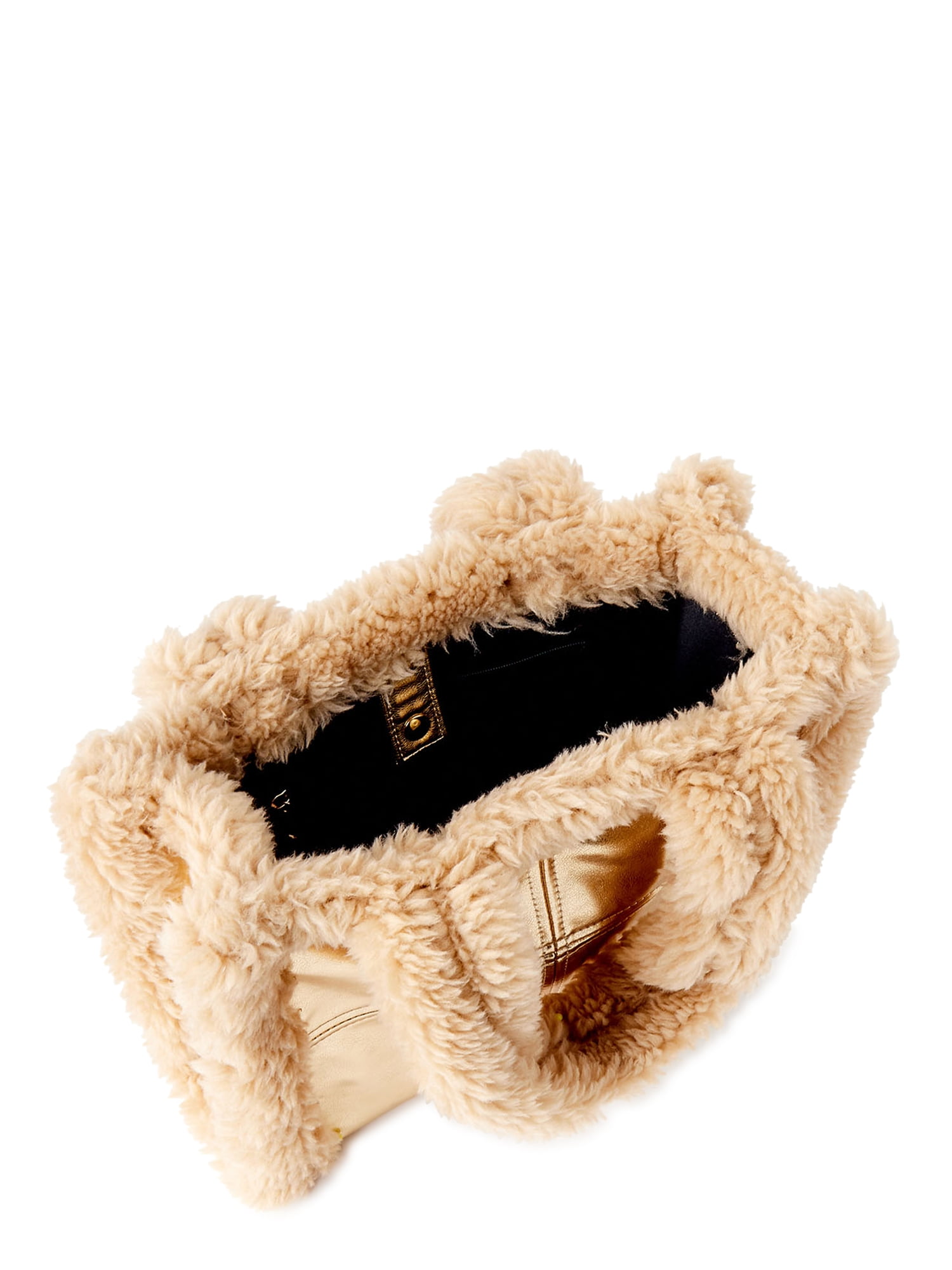 No Boundaries by No Boundaries Women's Small Sherpa Tote Bag, Gold Tan