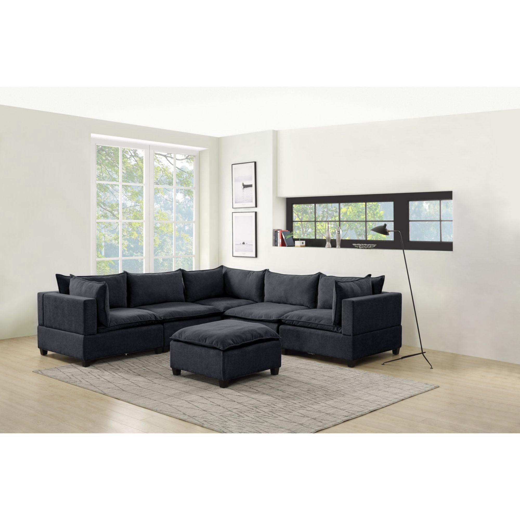 Set of 6 Shadow Gray Madison Fabric Modular Sectional Sofa with Ottoman,  10' - Walmart.com