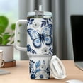 thumbnail image 4 of Light Women Handle Tumblers Royal Floral Blue For Navy White Coffee Flower Yellow, Butterfly Gifts, Tumbler 40 Oz With Handle Lid And Straw, Butterfly Carving Advice, 4 of 6
