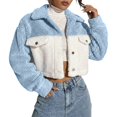 thumbnail image 2 of Cropped Jacket Women Long Sleeve Button Down Collared Color Block Casual Fuzzy Jackets Winter Coats Cardigan Outerwear, 2 of 7