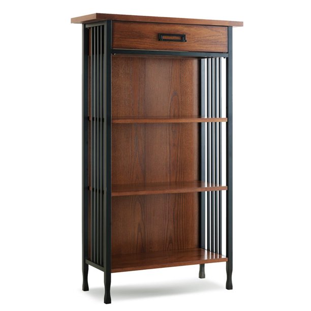 Bowery Hill Mantel Height Bookcase with Drawer Storage