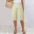 thumbnail image 6 of Bloomae Women Casual Cotton and Linen Summer Bermuda Shorts Drawstring with Pockets Lounge Walking Athletic Lightweight Comfy Lounge Outfits Khaki XL, 6 of 6