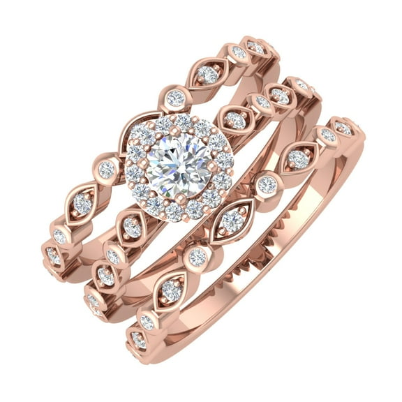 1/2 Carat Round Diamond Bridal Set Ring in 14K Rose Gold (Ring Size 9.25)