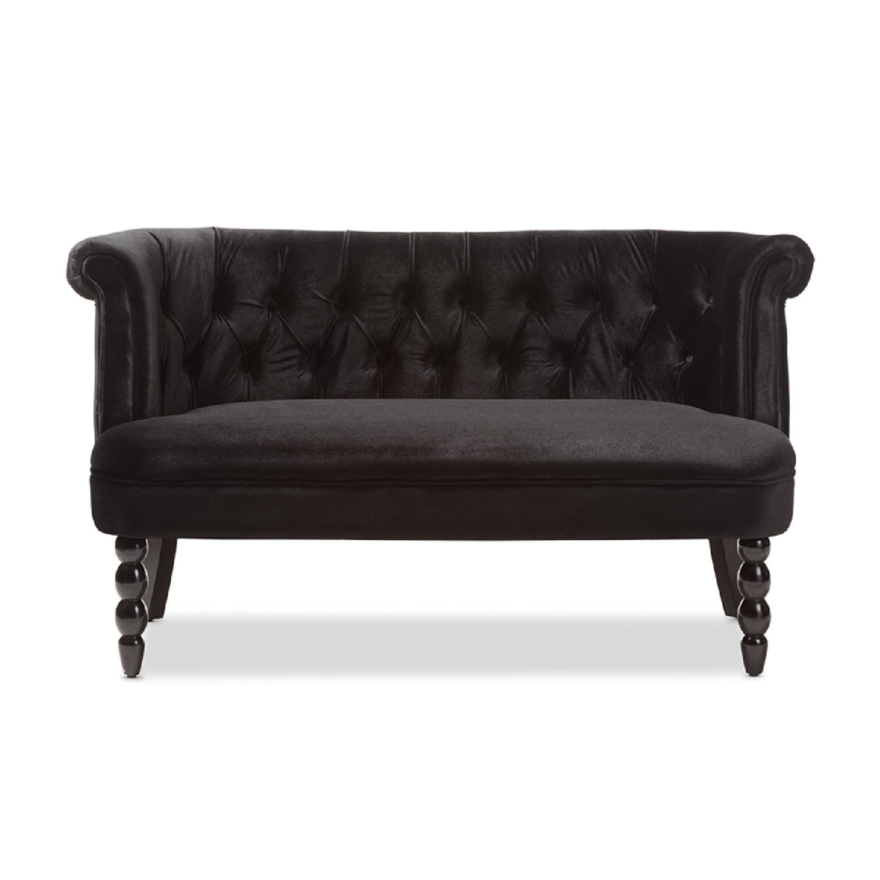 Baxton Studio Flax Victorian Style Contemporary Black Velvet Fabric Upholstered 2-seater Loveseat