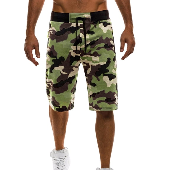 Rigardu shorts for men mens shorts Men Waist With Zip Camouflage Shorts Sports Mid Pockets Casual Stretch Shorts Drawstring Men's Casual Shorts Green L