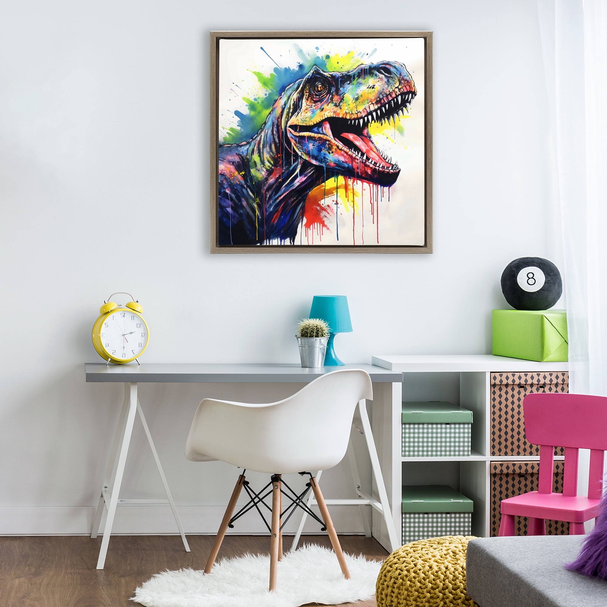 Stupell Industries Colorful T-Rex Roaring Brown Framed Floater Canvas Wall Art, design by Creative Studio