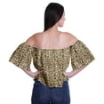 thumbnail image 4 of Moomaya Womens Printed Off The Shoulder Crop Top Flounce Sleeve Summer Clothing Boho Blouse, 4 of 6