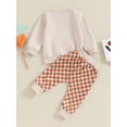 thumbnail image 4 of Co.MMehjri Toddler Baby Boys Valentine's Day Outfits 0-3T Infant Heart Letter Print Long Sleeve Sweatshirts and Checkerboard Long Pants 2Pcs Clothes Set, 4 of 9