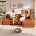 thumbnail image 2 of Aukfa Leather L-Shaped Sectional Sofa, Modular Boneless Couch with Right-Facing Chaise, Brown, 2 of 8