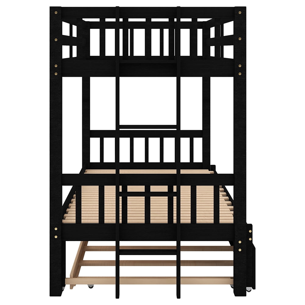 Kadyn Twin over Pull-out Bunk Bed with Trundle, 4 Beds in Compact Space, Espresso