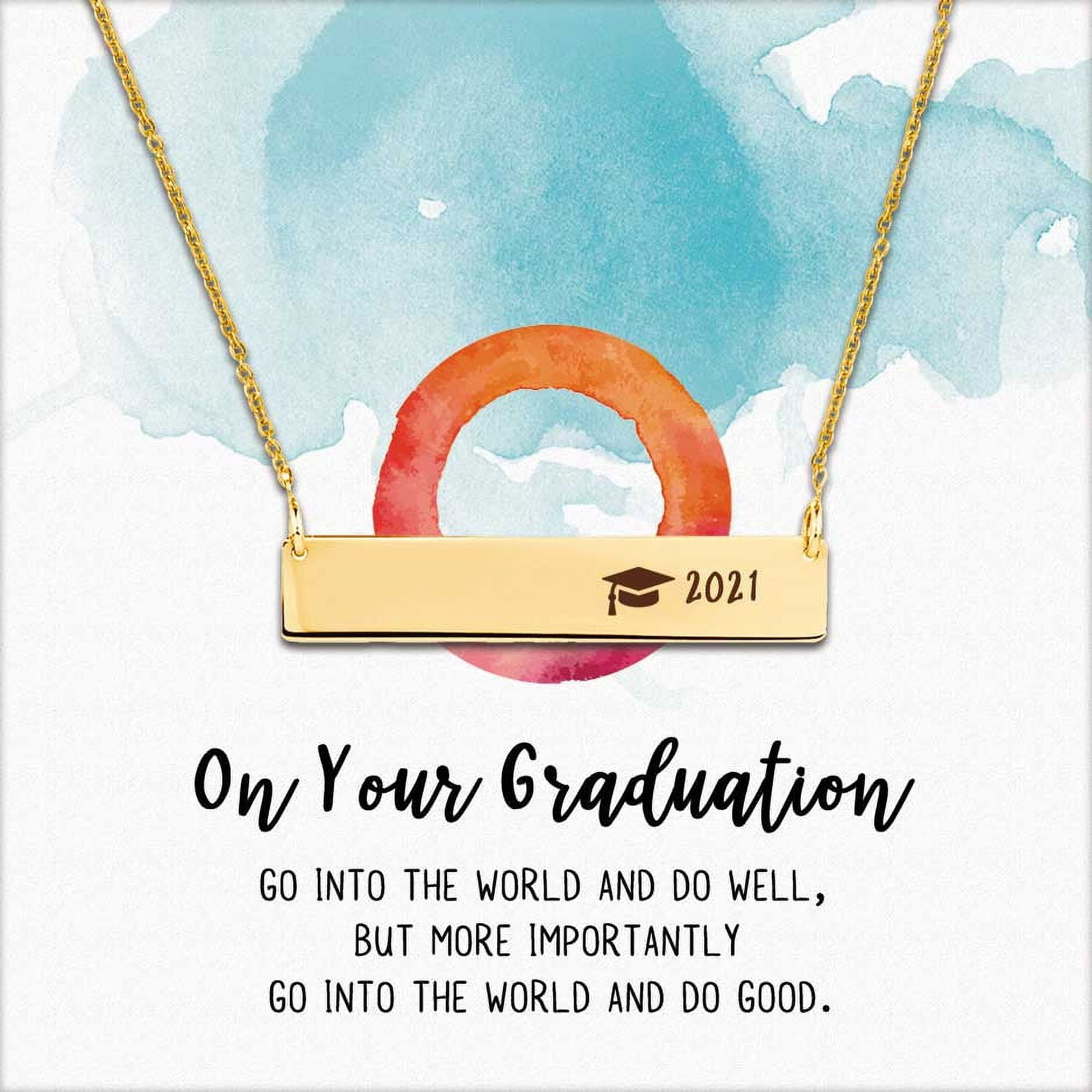 Anavia Graduation Gift for Her - High School | College Graduation Gift for Her -2021 Graduation Gifts for Daughter - Stainless Steel Bar Engraved Bachelor Cap Necklace