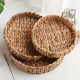 thumbnail image 5 of Coffee Table Tray, Round Serving Tray for Living Room, Wicker Serving Trays with Built-in Handles for Home and Kitchen Decorative Natural (Large 14.6 inch x 3 inch), 5 of 9