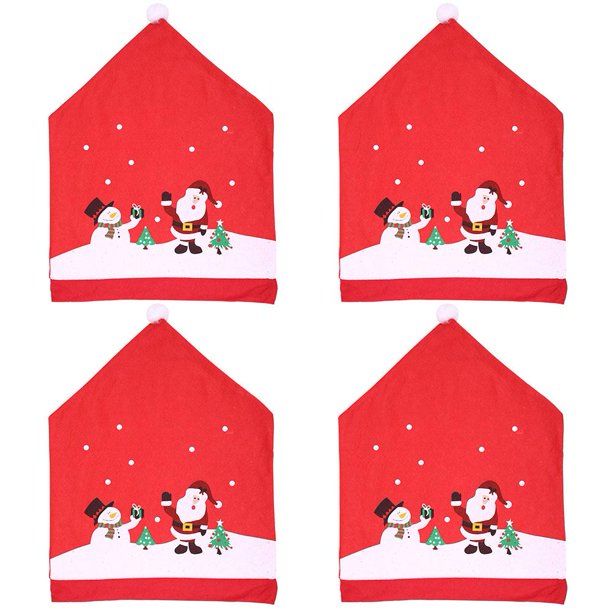 4 Uds. Funda para Silla Con Sombrero Papá Noel Multiusos Navideña El (4 Uds.)