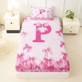 thumbnail image 3 of Erosebridal Girly Pink Bow-tie Twin Sheet Sets, Kawaii Monogrammed P Bedding, 3pcs, 3 of 5