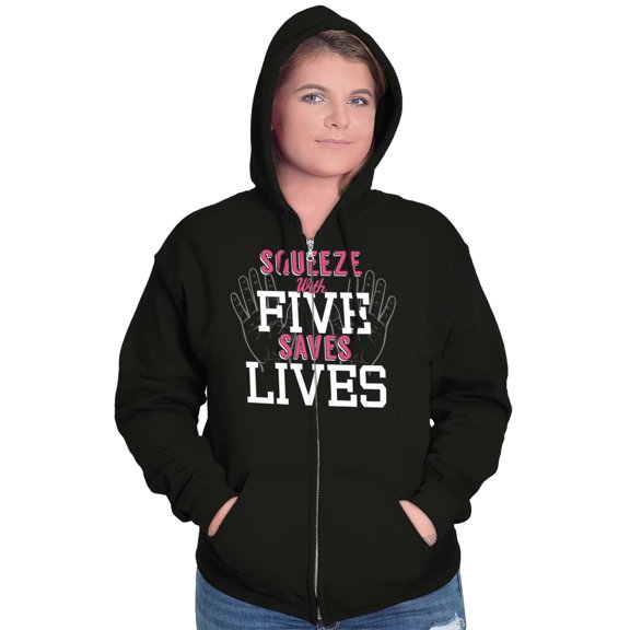 Squeeze With Five Saves Lives Zip Hoodie Sweatshirt Women Brisco Brands S