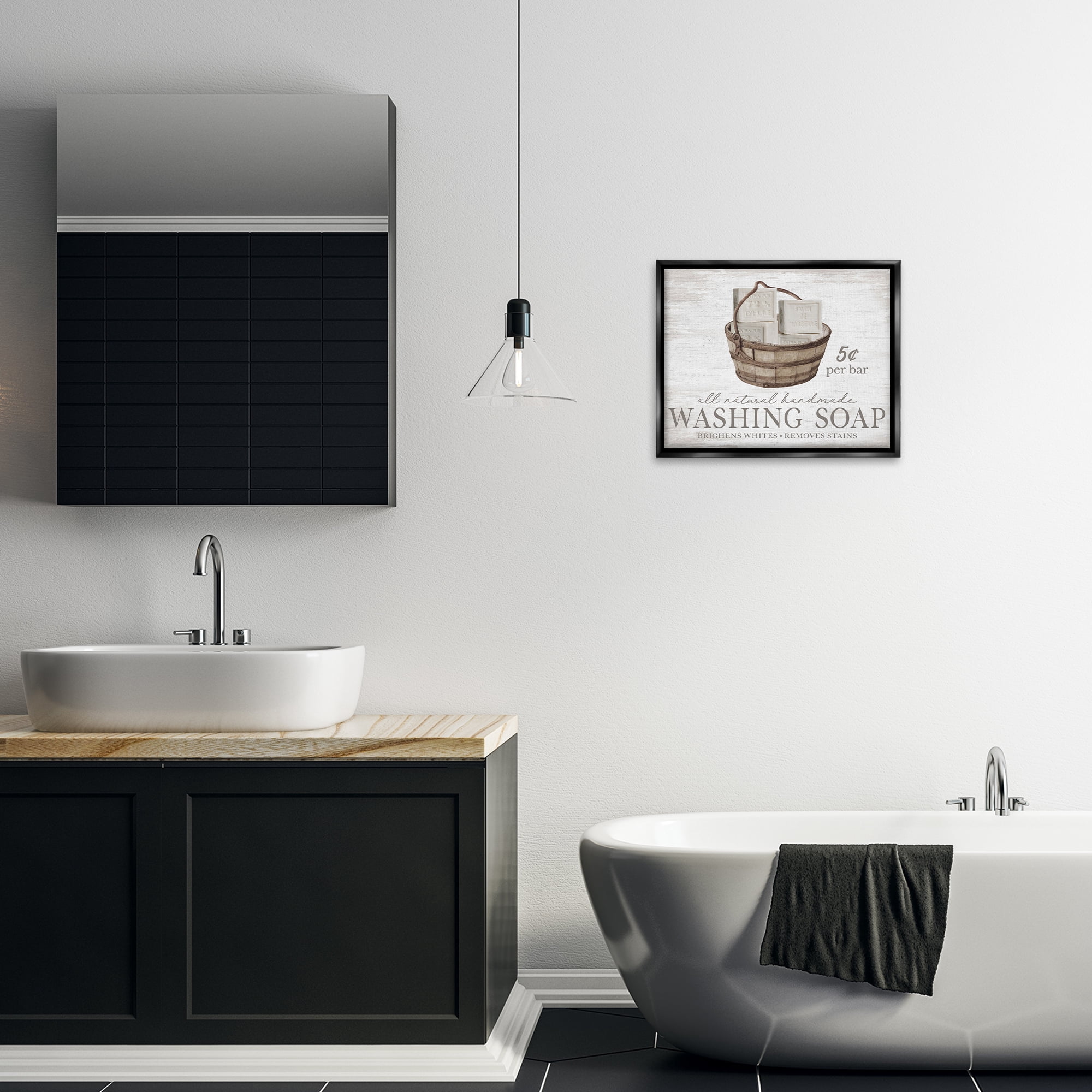 Stupell Industries Vintage Laundry Soap Typography Painting Black Floater Framed Art Print Wall Art, 21 x 17