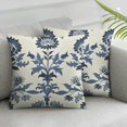 thumbnail image 3 of Blue Floral Block Print Pillow Set of 2 Flower Outdoor Decorative Throw Pillows Pillowcases Linen Cushion Case Decor for Home Sofa Couch Bed, 3 of 7